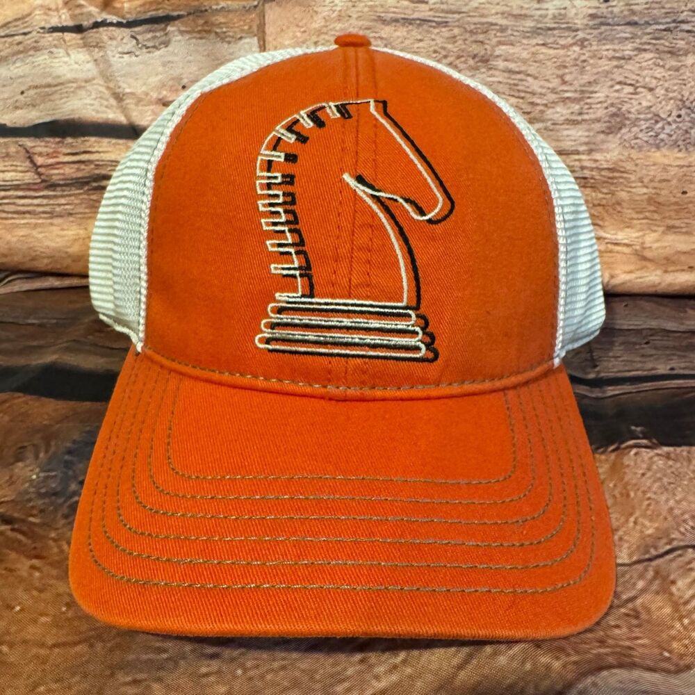 Classic Equine Trucker Hat Men's One Size Adjustable Orange White Chess Knight